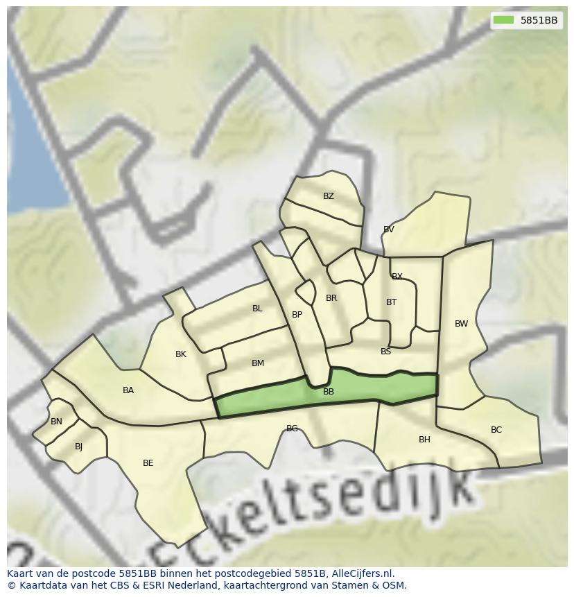 Afbeelding van het postcodegebied 5851 BB op de kaart.