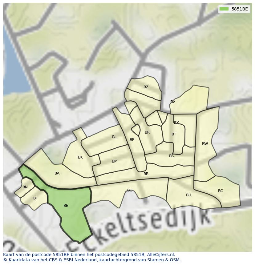 Afbeelding van het postcodegebied 5851 BE op de kaart.