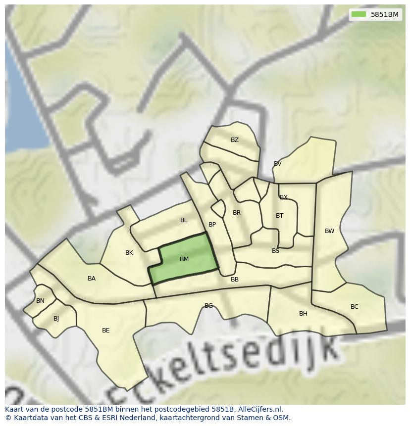 Afbeelding van het postcodegebied 5851 BM op de kaart.
