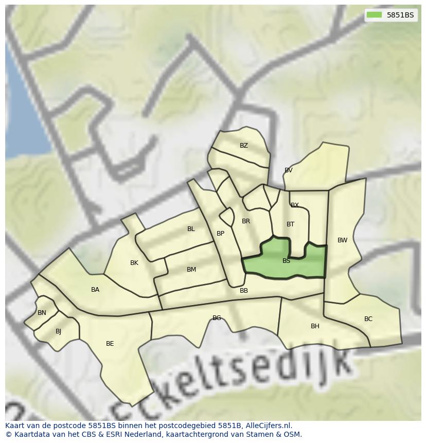 Afbeelding van het postcodegebied 5851 BS op de kaart.