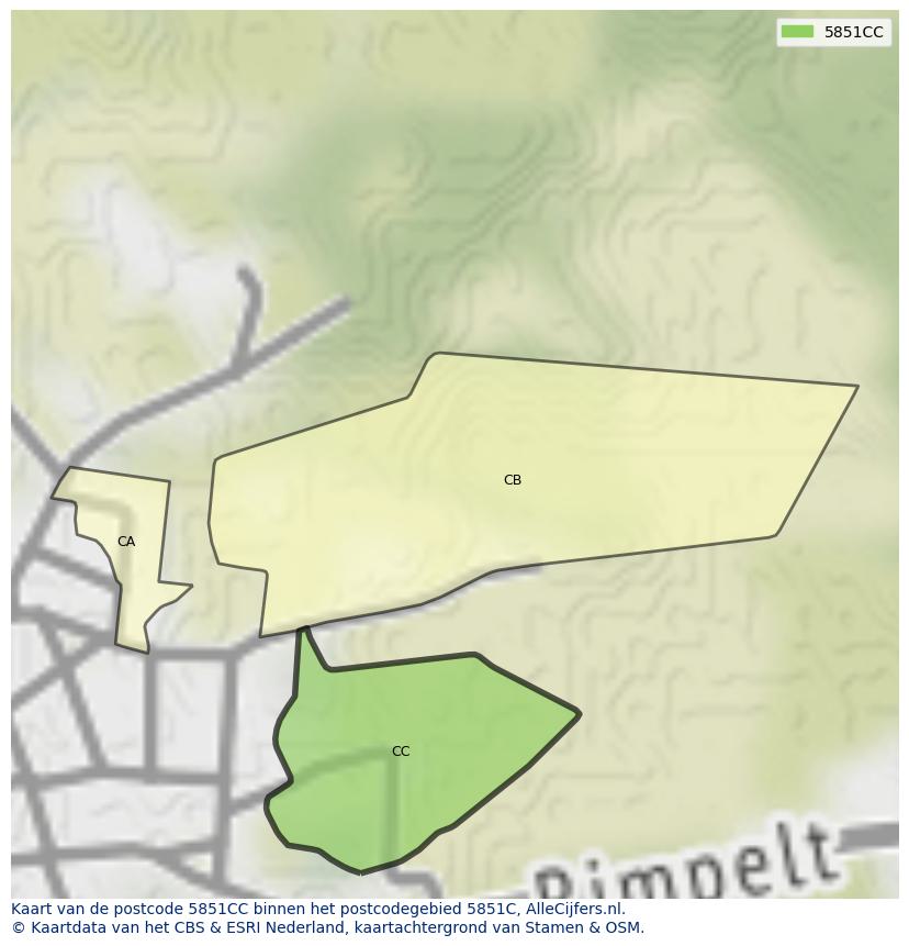 Afbeelding van het postcodegebied 5851 CC op de kaart.