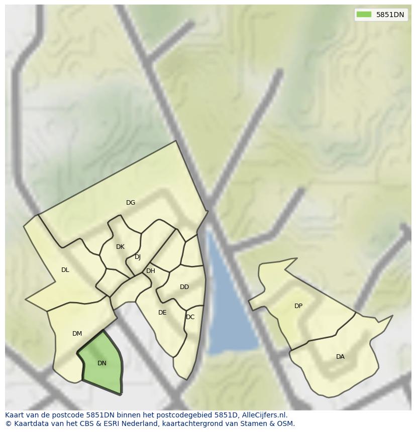 Afbeelding van het postcodegebied 5851 DN op de kaart.