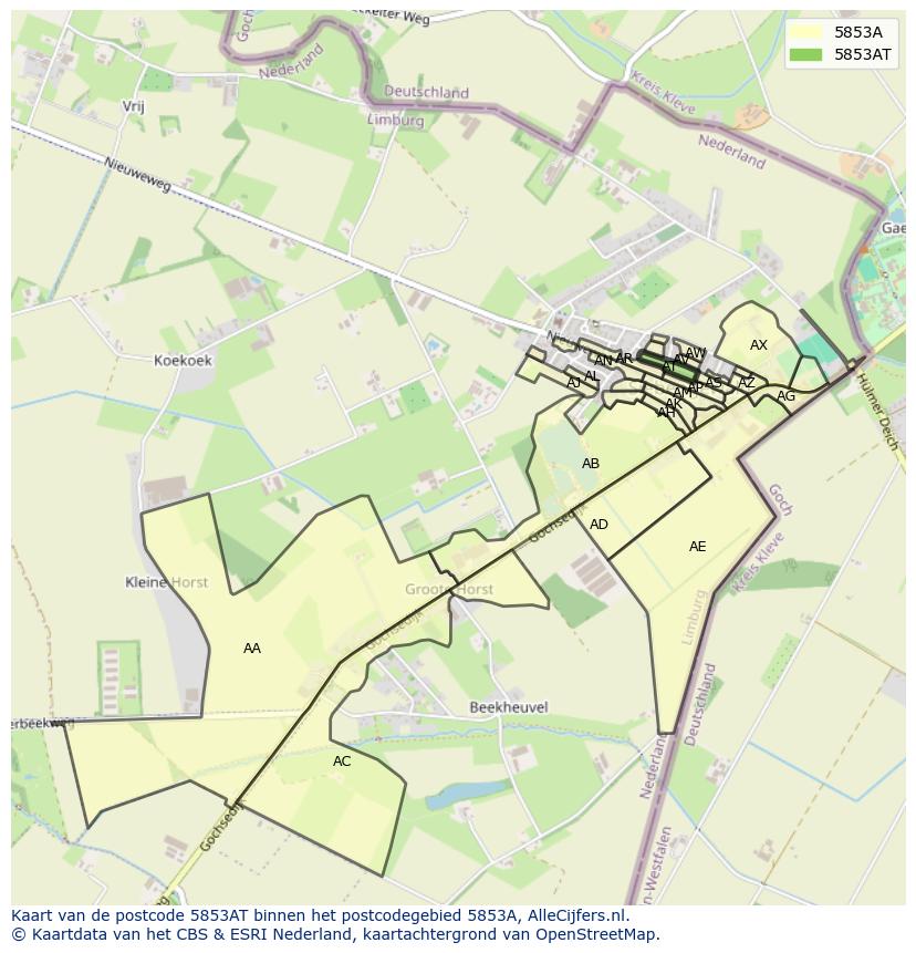 Afbeelding van het postcodegebied 5853 AT op de kaart.