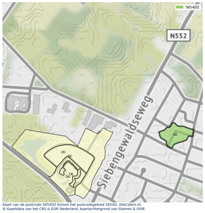 Afbeelding van het postcodegebied 5854 DZ op de kaart.