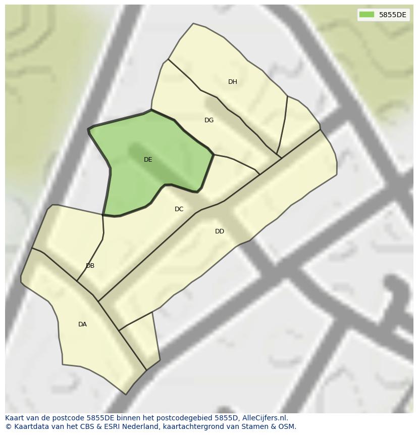 Afbeelding van het postcodegebied 5855 DE op de kaart.