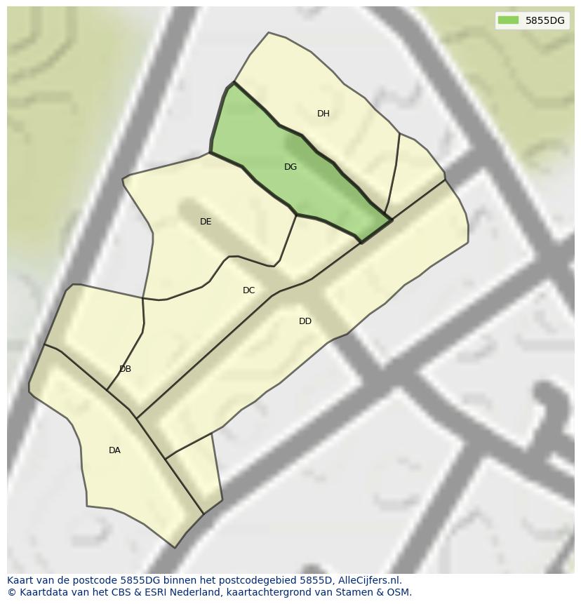 Afbeelding van het postcodegebied 5855 DG op de kaart.