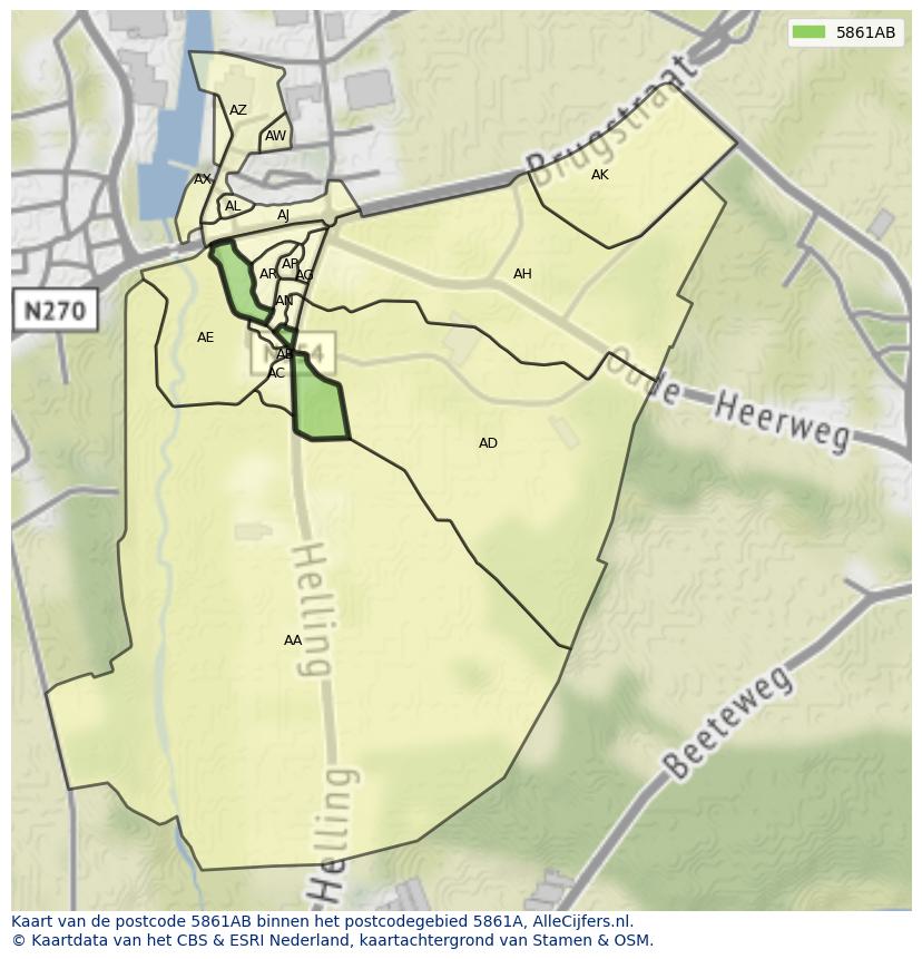 Afbeelding van het postcodegebied 5861 AB op de kaart.