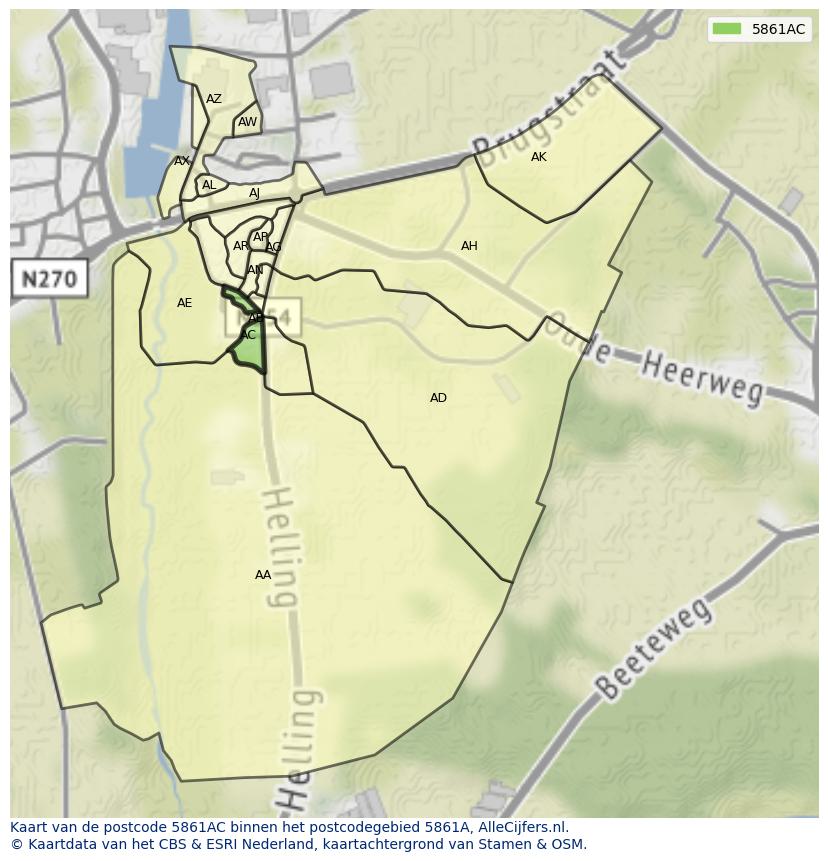Afbeelding van het postcodegebied 5861 AC op de kaart.