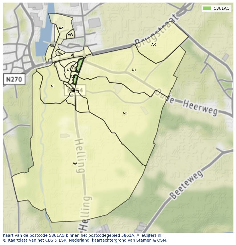 Afbeelding van het postcodegebied 5861 AG op de kaart.