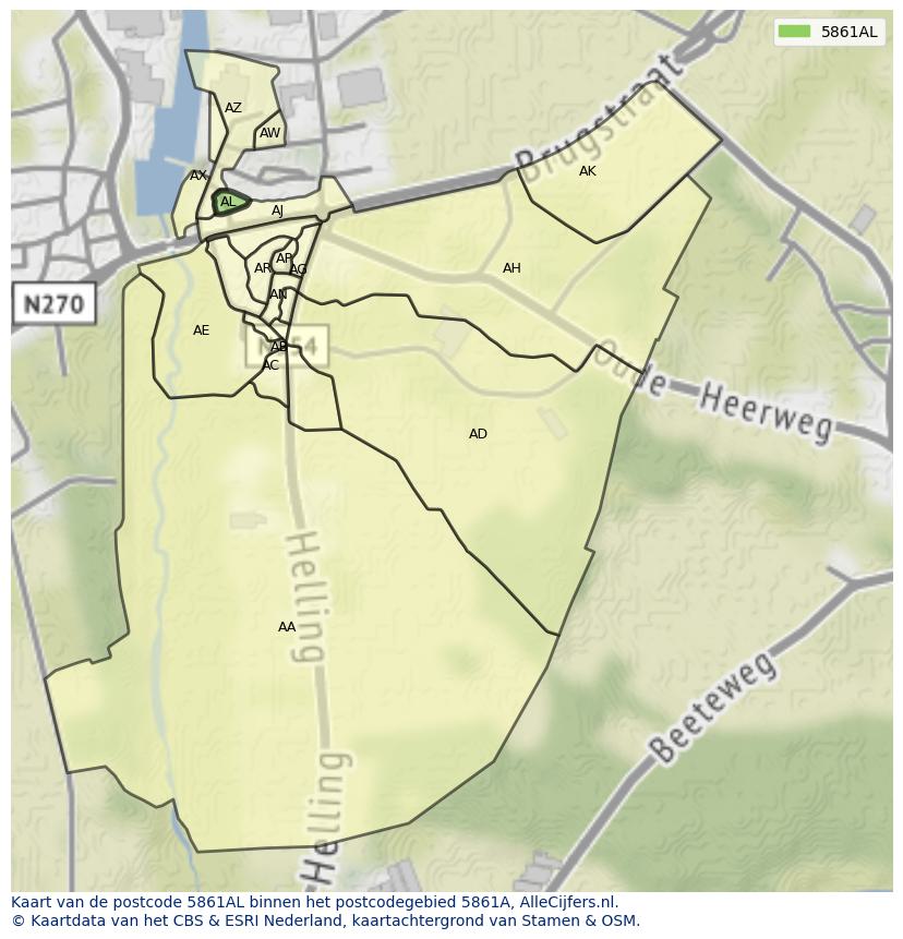 Afbeelding van het postcodegebied 5861 AL op de kaart.