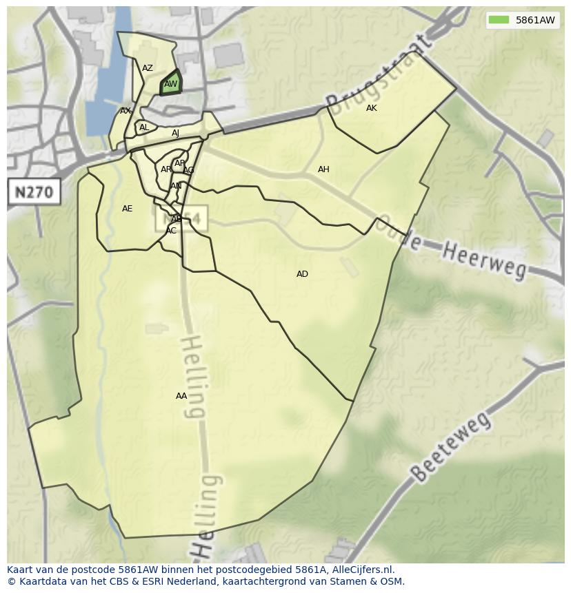 Afbeelding van het postcodegebied 5861 AW op de kaart.