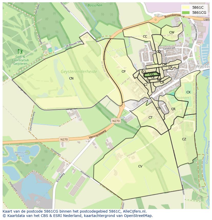 Afbeelding van het postcodegebied 5861 CG op de kaart.