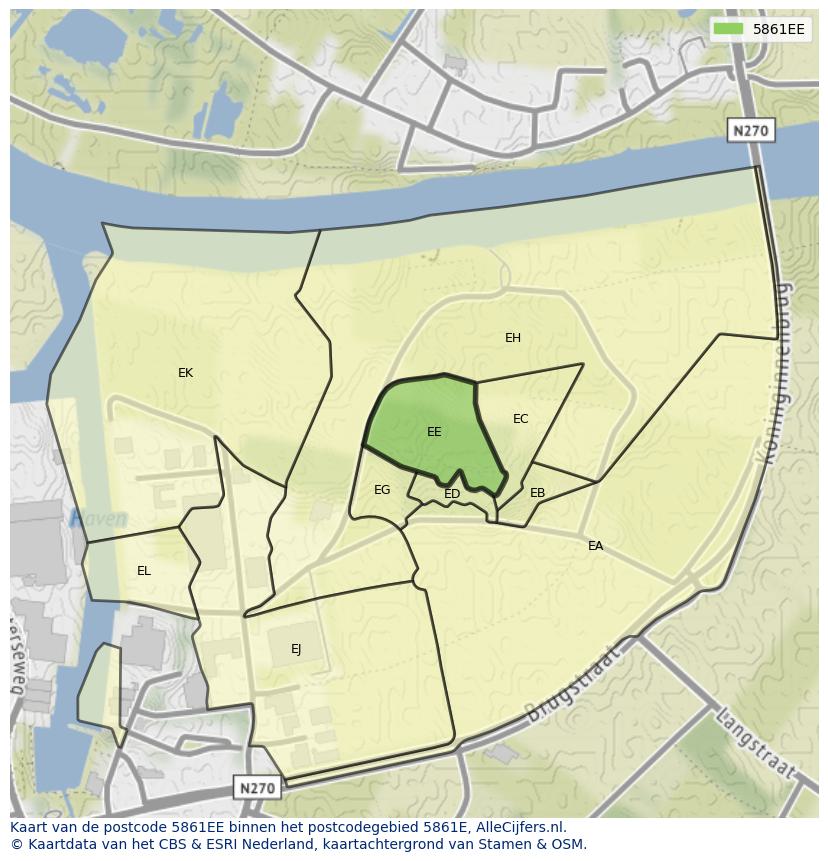 Afbeelding van het postcodegebied 5861 EE op de kaart.