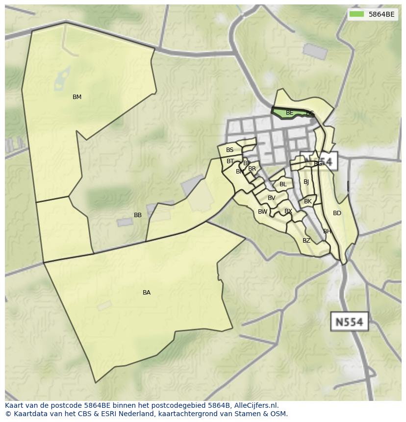 Afbeelding van het postcodegebied 5864 BE op de kaart.