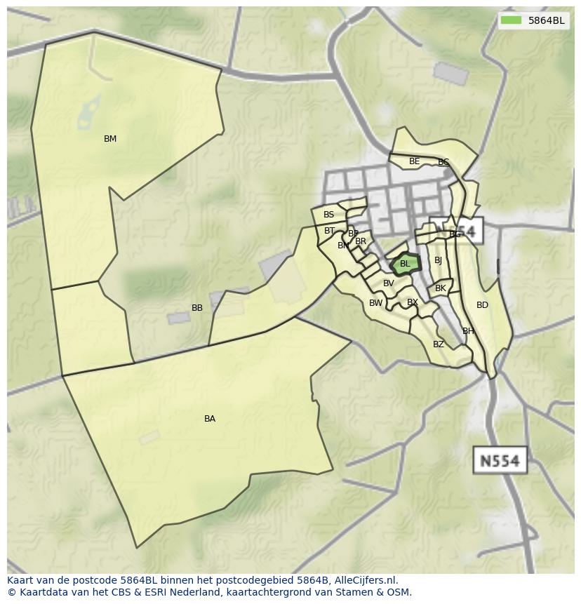Afbeelding van het postcodegebied 5864 BL op de kaart.