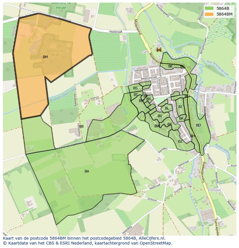 Afbeelding van het postcodegebied 5864 BM op de kaart.