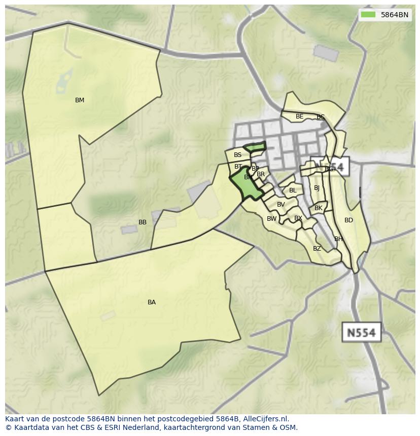 Afbeelding van het postcodegebied 5864 BN op de kaart.