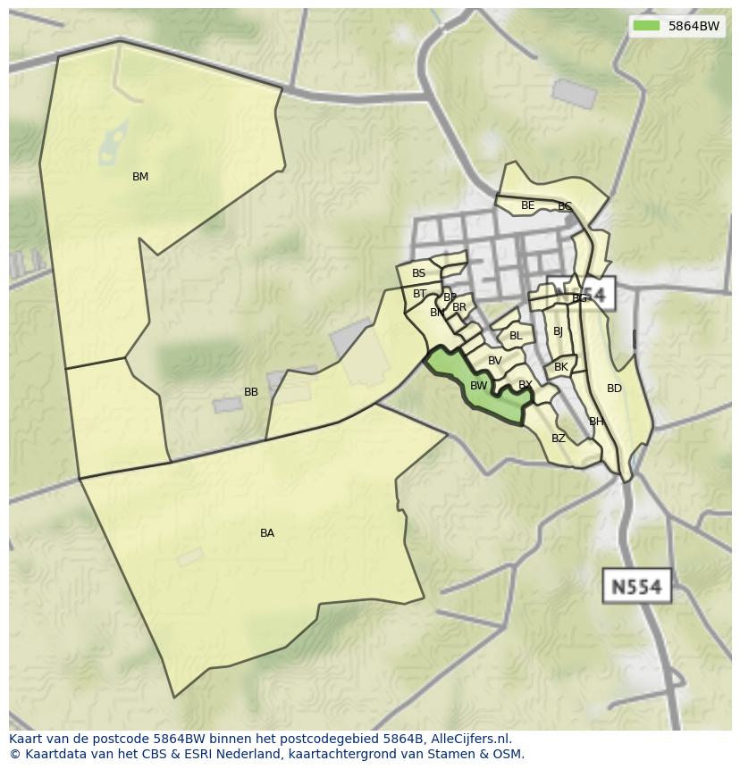 Afbeelding van het postcodegebied 5864 BW op de kaart.