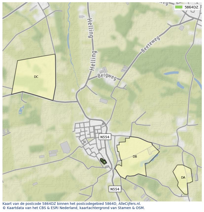 Afbeelding van het postcodegebied 5864 DZ op de kaart.