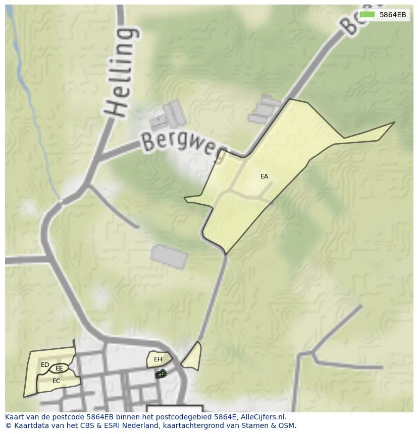 Afbeelding van het postcodegebied 5864 EB op de kaart.