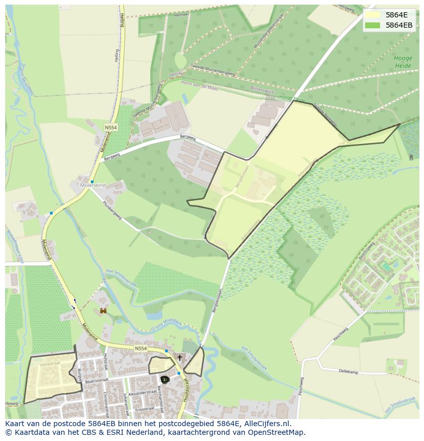 Afbeelding van het postcodegebied 5864 EB op de kaart.