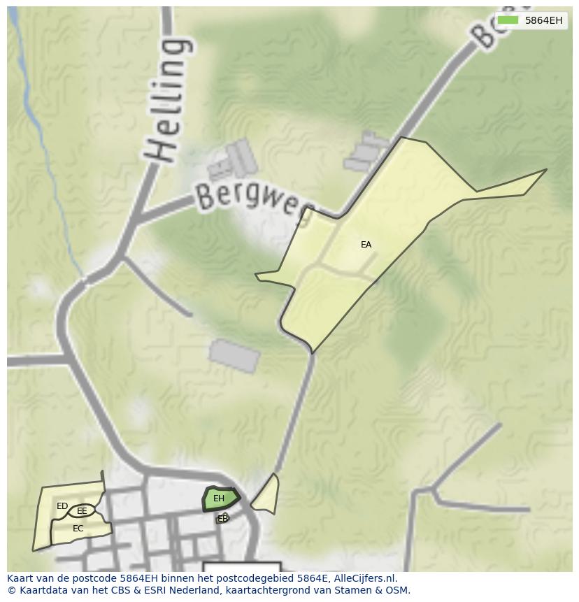 Afbeelding van het postcodegebied 5864 EH op de kaart.