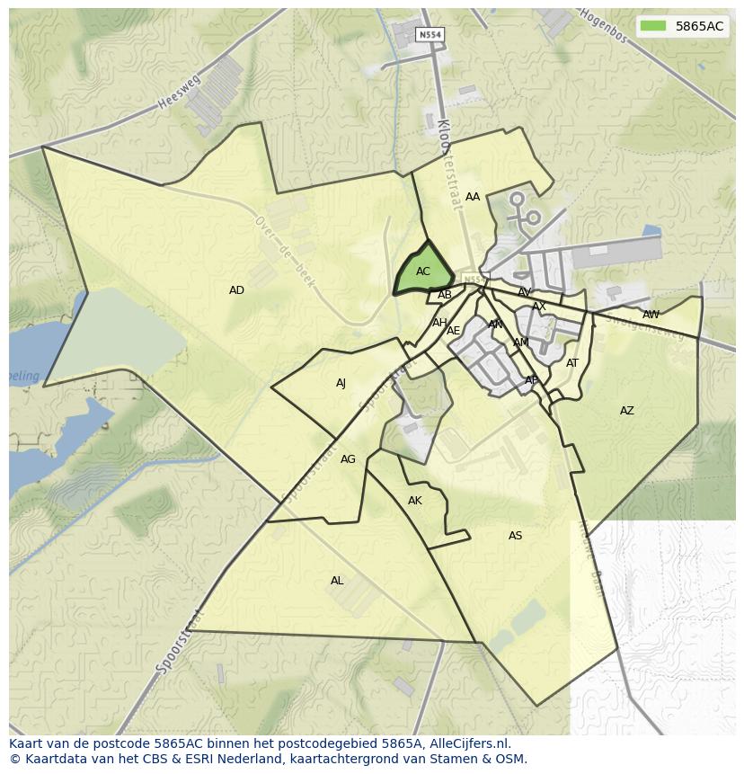 Afbeelding van het postcodegebied 5865 AC op de kaart.