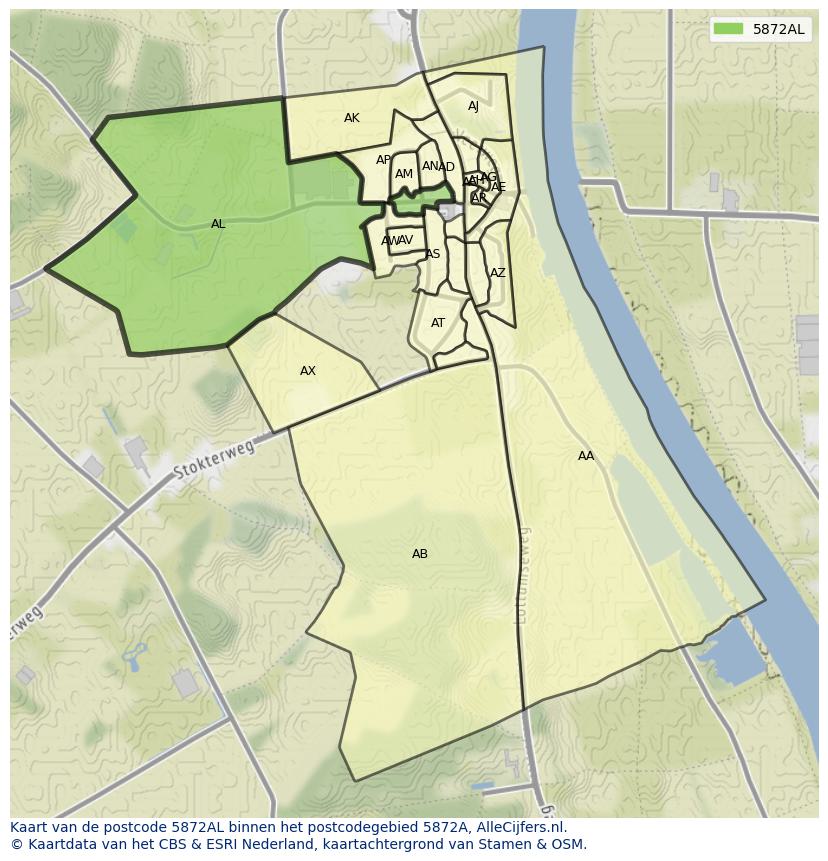 Afbeelding van het postcodegebied 5872 AL op de kaart.