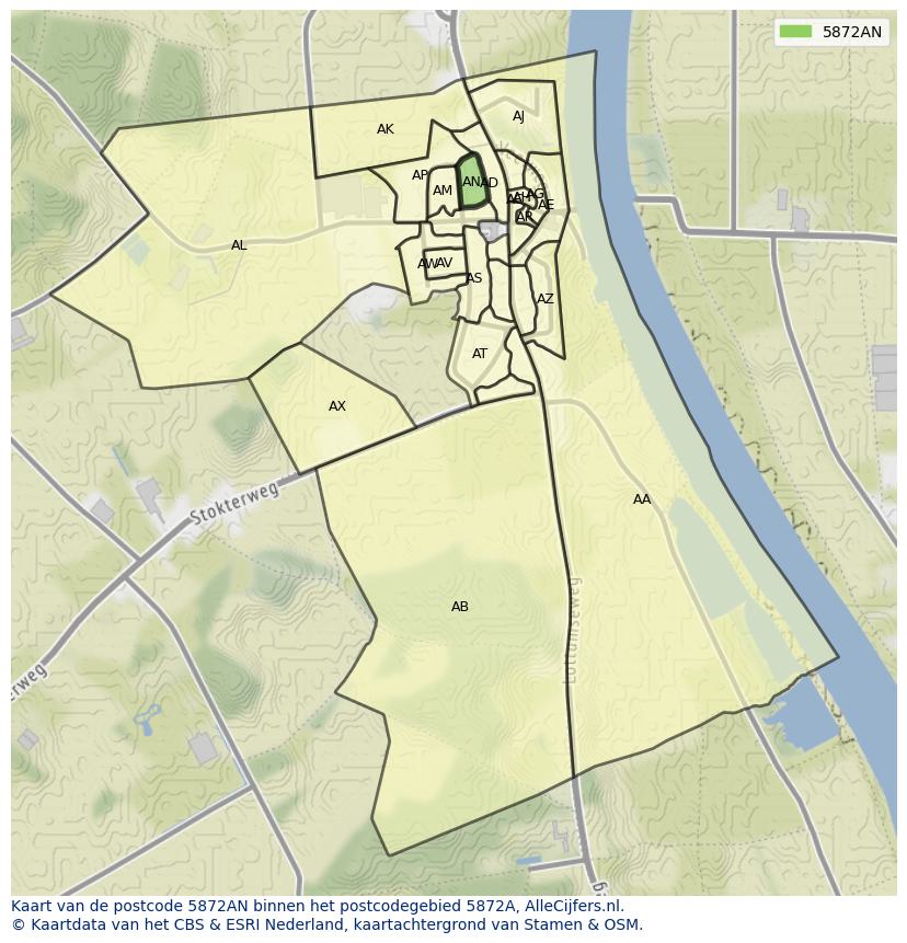 Afbeelding van het postcodegebied 5872 AN op de kaart.