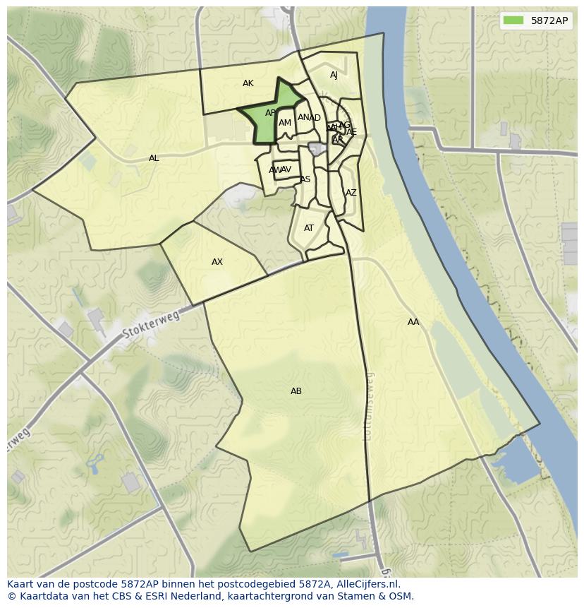 Afbeelding van het postcodegebied 5872 AP op de kaart.