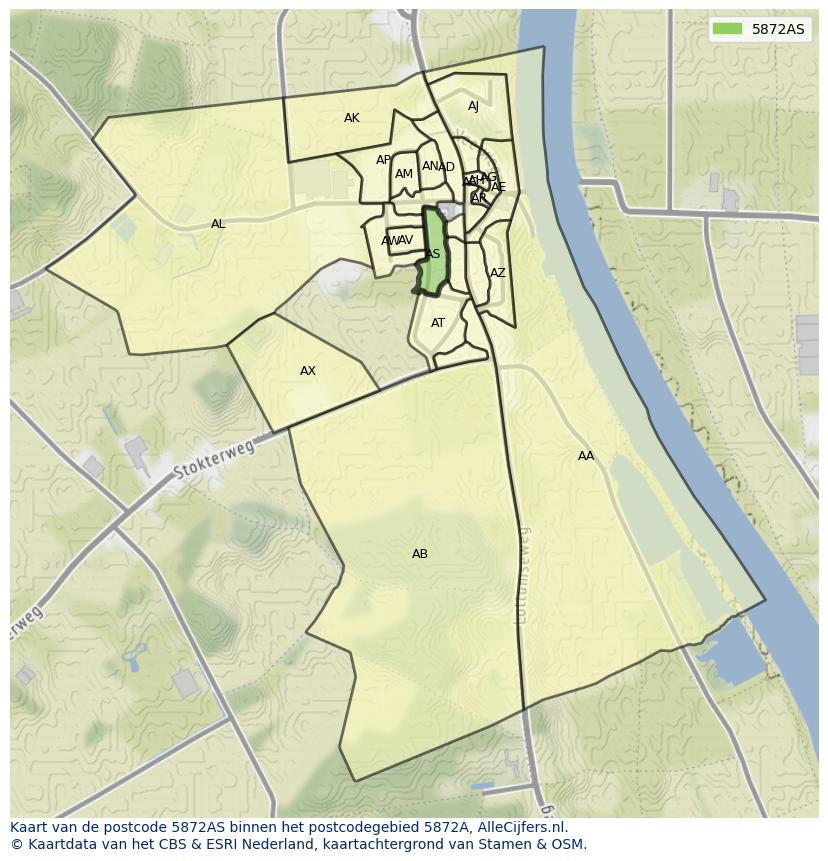 Afbeelding van het postcodegebied 5872 AS op de kaart.