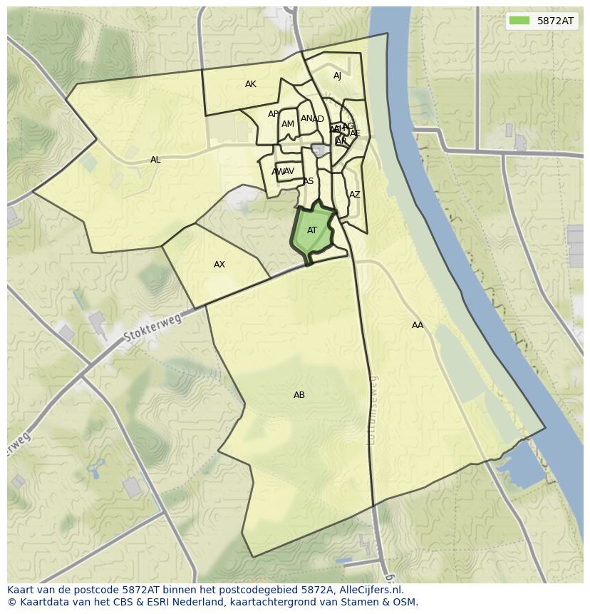 Afbeelding van het postcodegebied 5872 AT op de kaart.