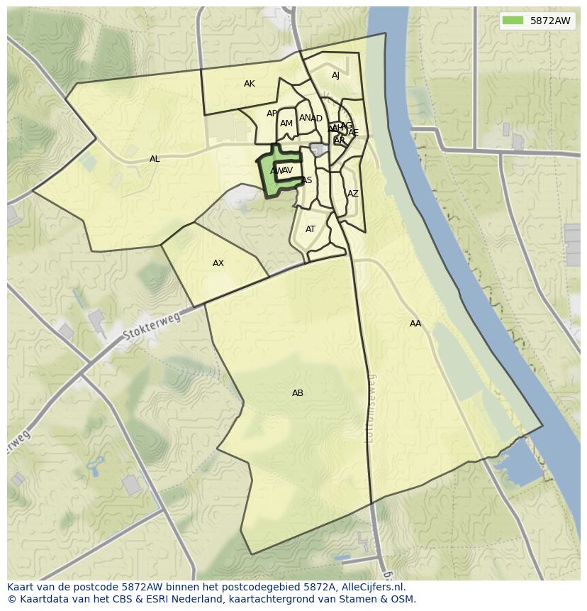 Afbeelding van het postcodegebied 5872 AW op de kaart.