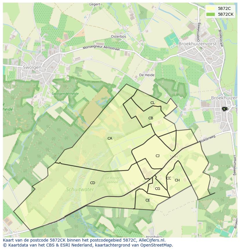 Afbeelding van het postcodegebied 5872 CK op de kaart.