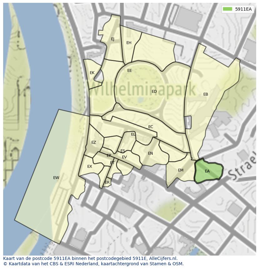 Afbeelding van het postcodegebied 5911 EA op de kaart.