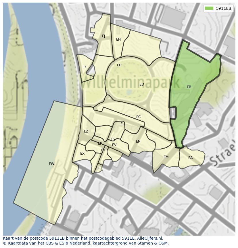 Afbeelding van het postcodegebied 5911 EB op de kaart.