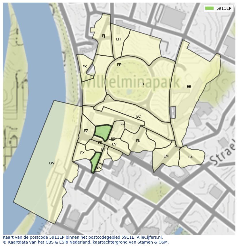 Afbeelding van het postcodegebied 5911 EP op de kaart.