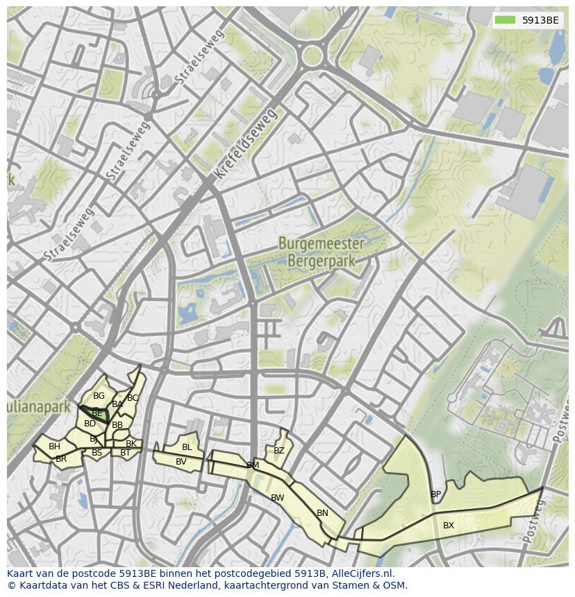 Afbeelding van het postcodegebied 5913 BE op de kaart.