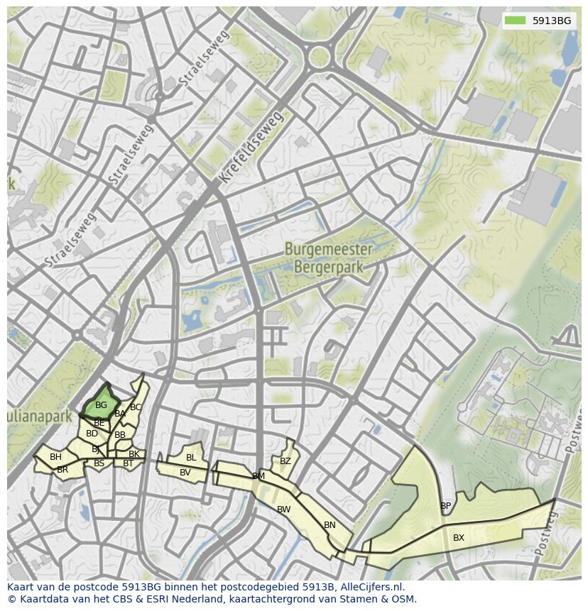Afbeelding van het postcodegebied 5913 BG op de kaart.