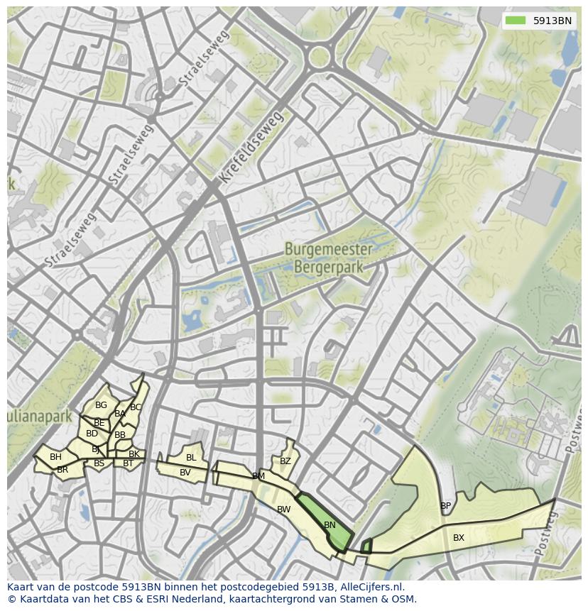 Afbeelding van het postcodegebied 5913 BN op de kaart.