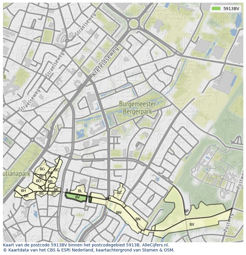 Afbeelding van het postcodegebied 5913 BV op de kaart.