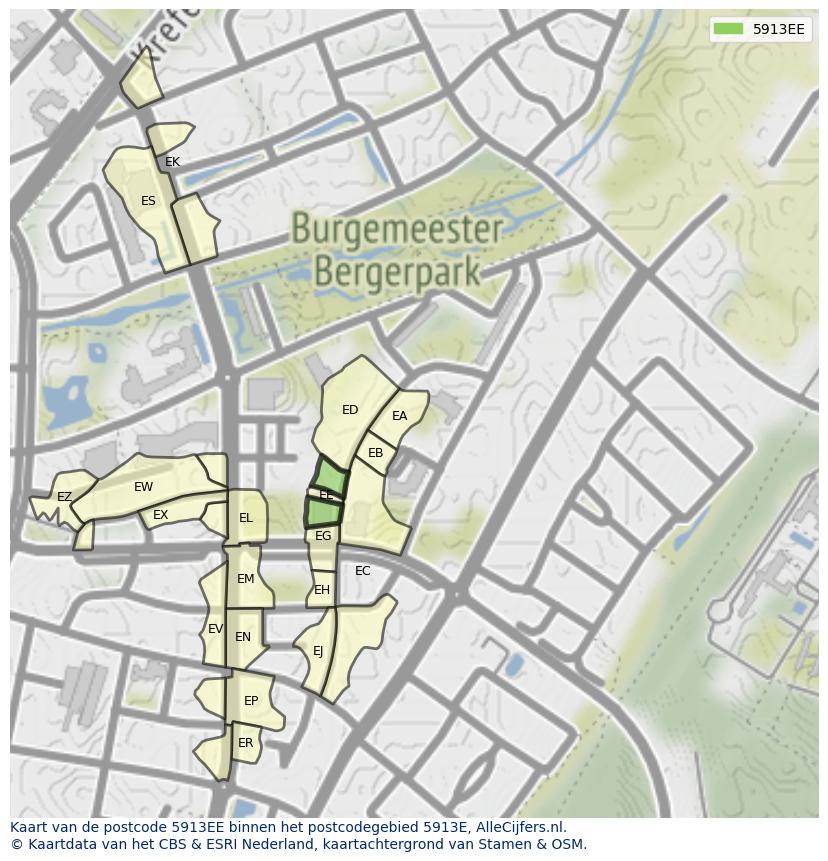 Afbeelding van het postcodegebied 5913 EE op de kaart.