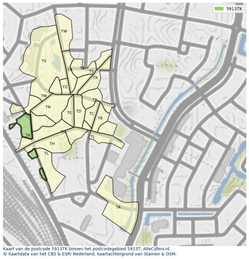 Afbeelding van het postcodegebied 5913 TK op de kaart.