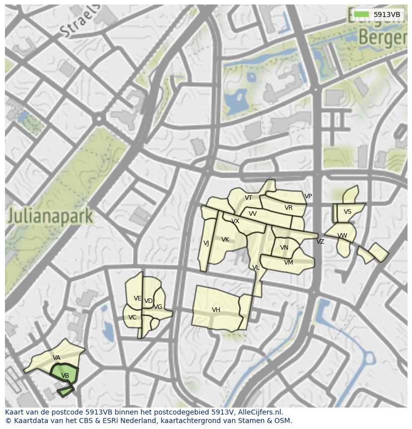 Afbeelding van het postcodegebied 5913 VB op de kaart.