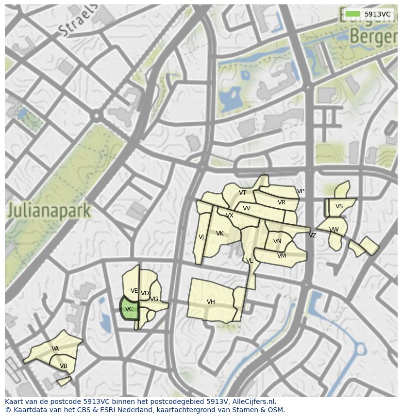 Afbeelding van het postcodegebied 5913 VC op de kaart.