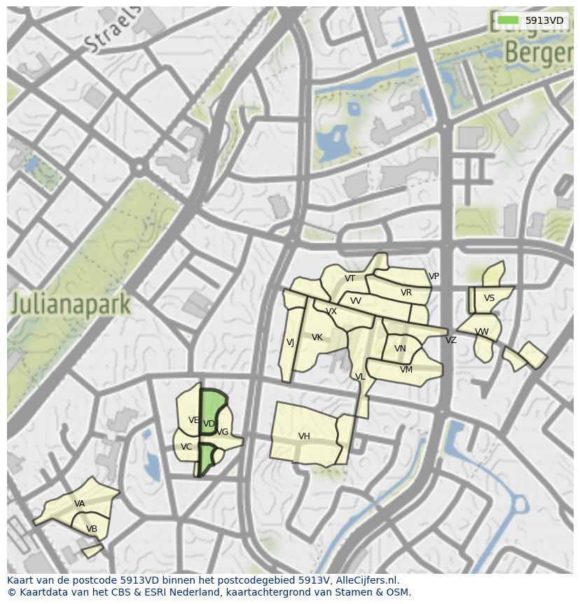 Afbeelding van het postcodegebied 5913 VD op de kaart.