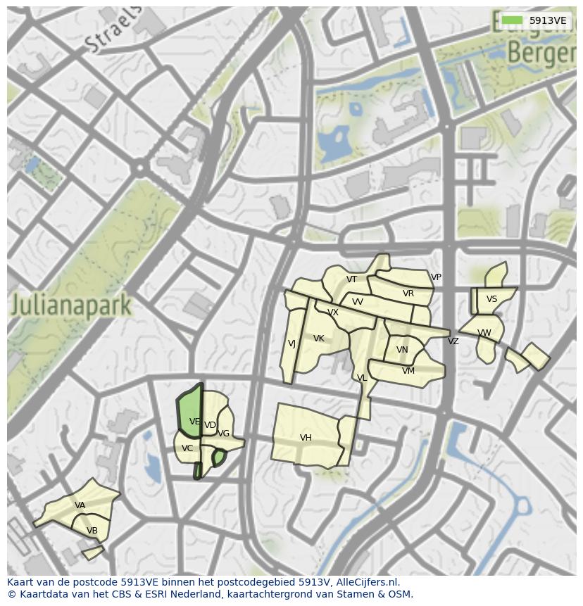 Afbeelding van het postcodegebied 5913 VE op de kaart.