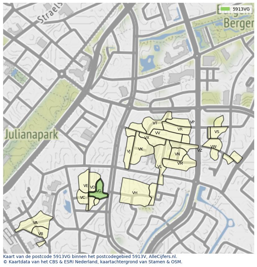 Afbeelding van het postcodegebied 5913 VG op de kaart.