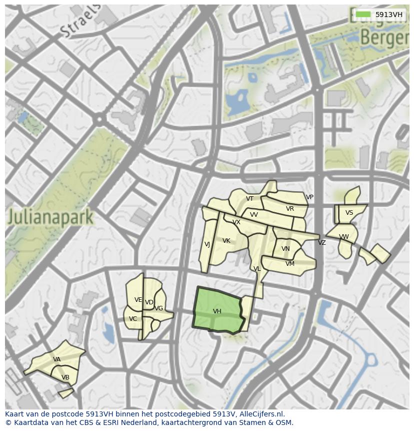 Afbeelding van het postcodegebied 5913 VH op de kaart.