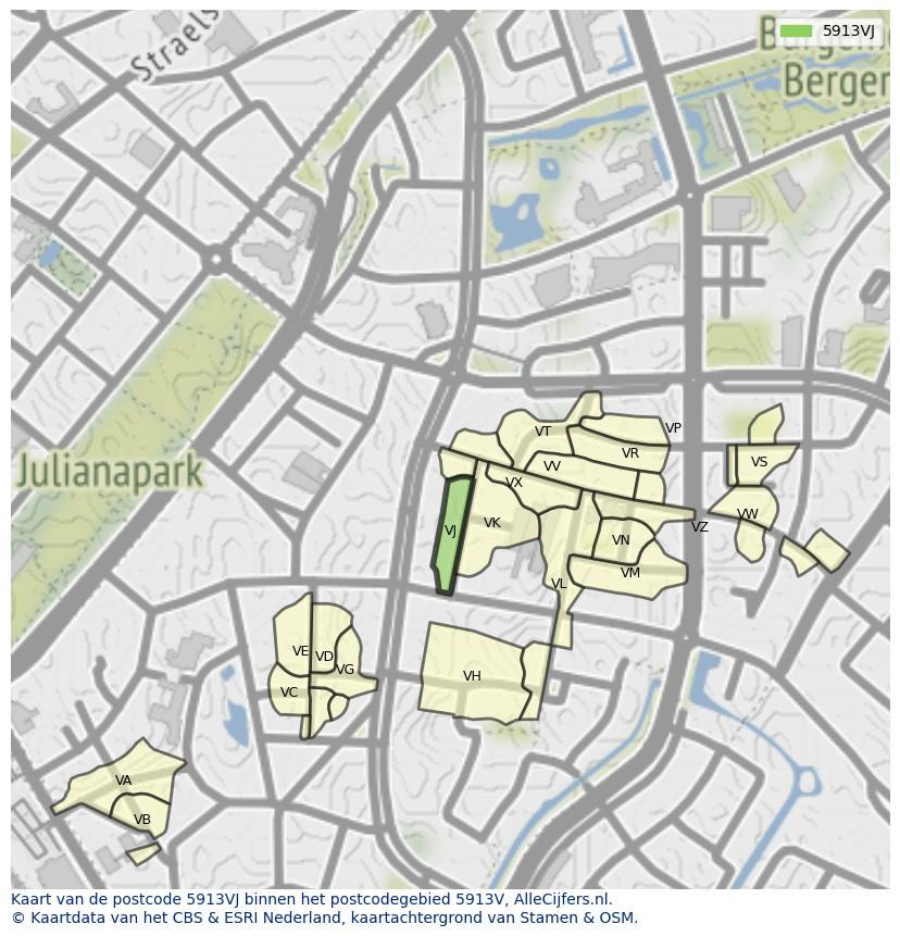Afbeelding van het postcodegebied 5913 VJ op de kaart.